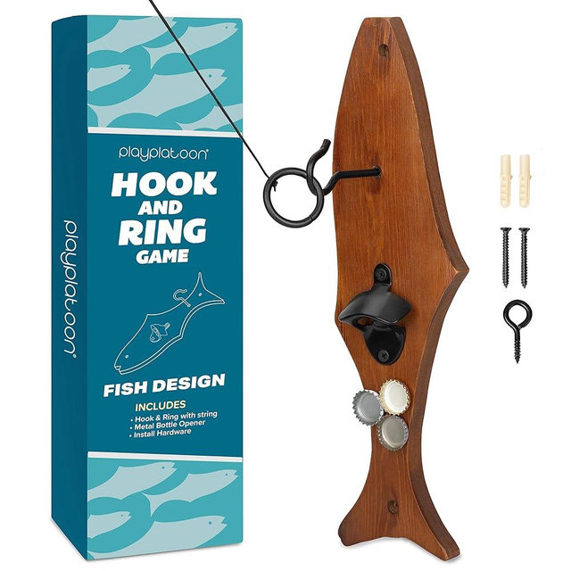 Play Platoon Hook and Ring Toss Bar Game for Adults - Wood Toss Ring Game for Adults - Perfect Home, Basements, & Bar Gifts