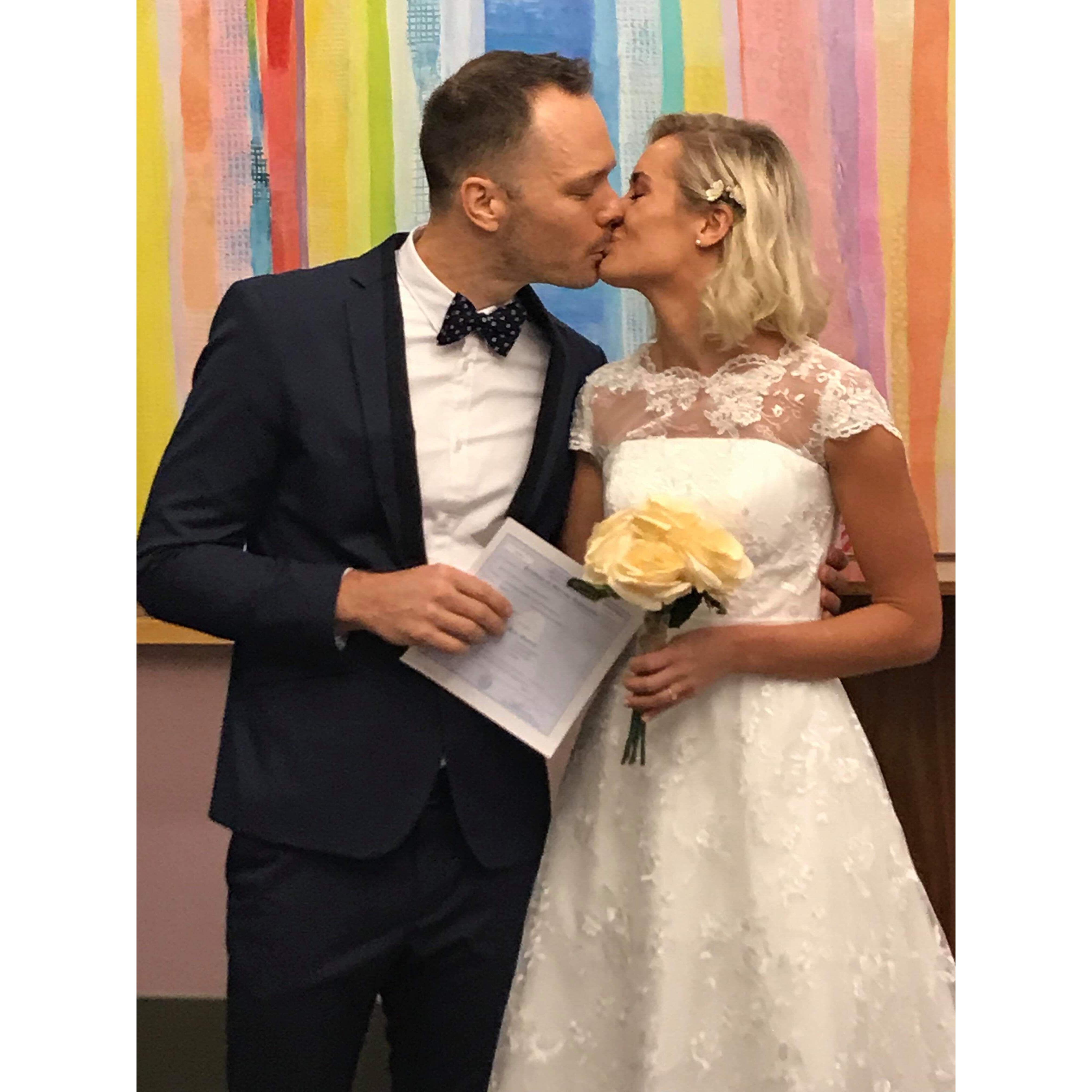 First kiss as a legally married couple.