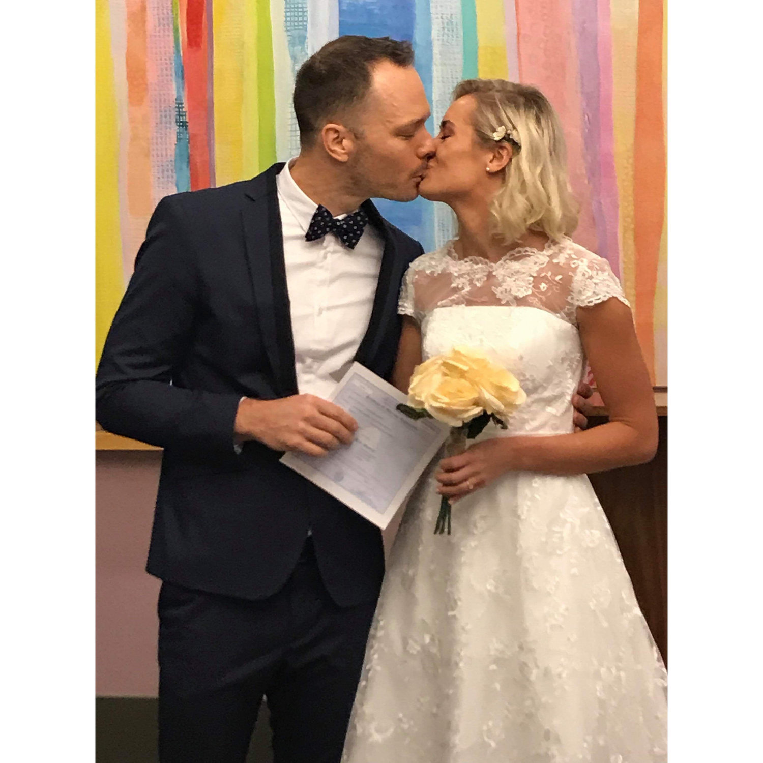 First kiss as a legally married couple.