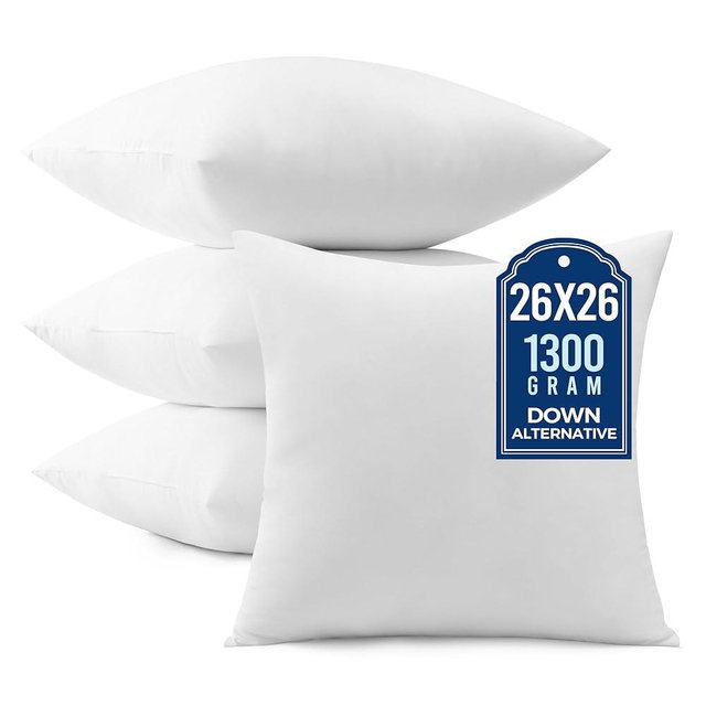 puredown® Euro Pillow Inserts, Pack of 4, 26x26 Inch Fluffy Soft Throw Pillow Inserts Filled with Plump Stuffer, Square Decorative Pillows for Couch, Sofa, Bed and Home Decor