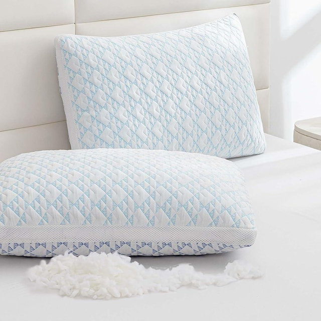 Ankwos Shredded Memory Foam Cooling Soft Bamboo Viscose Pillows Queen Size Set of 2, Adjustable Hypoallergenic Hotel Quality Bed Pillows for Stomach, Back and Side Sleeper, Oeko-TEX Certified