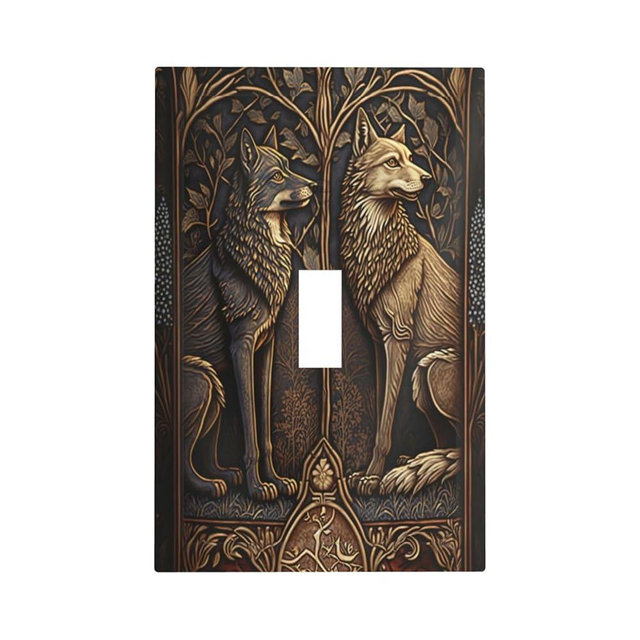 Medieval Of Two Wolves 1 Gang Single Toggle Light Switch Covers Decorative Wall Plate Switchplate Electrical Faceplate for Bedroom Bathroom Kitchen Decor