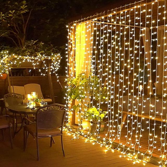 JMEXSUSS Remote Control Curtain Lights Plug in Valentines Lights,300 LED Window Curtain String Light for Bedroom Wedding Party Backdrop Garden Outdoor Indoor Wall Hanging(Warm White)