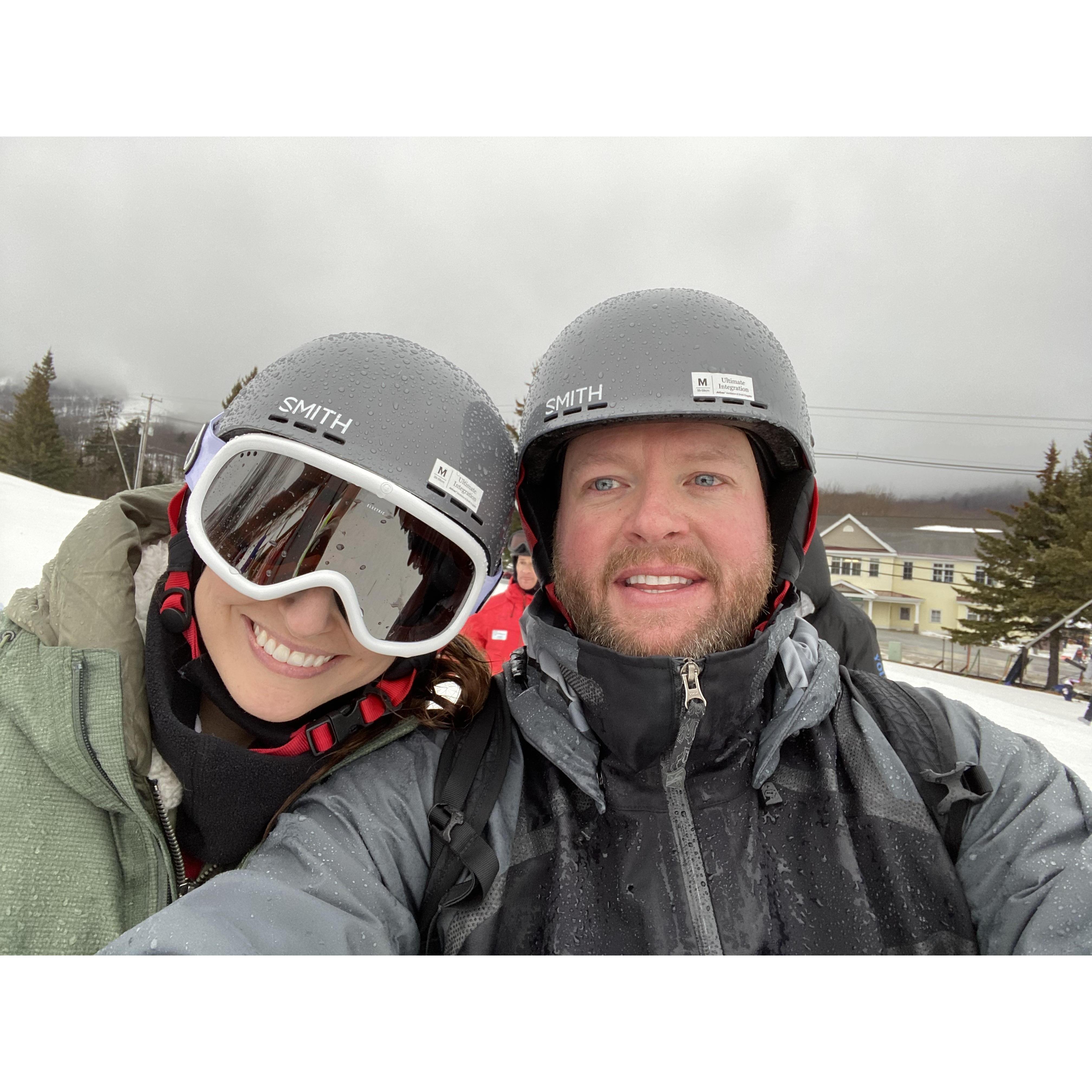 Babe supporting me at ski school (after he hit the black diamonds on his snowboard)
