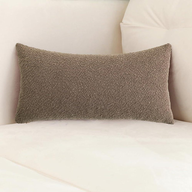 Jeneoo Light Brown Decorative Lumbar Thick Throw Pillow Covers Fine Textured Boucle Couch Cushion Case for Sofa Decor, Set of 1, 14 x 36 Inch
