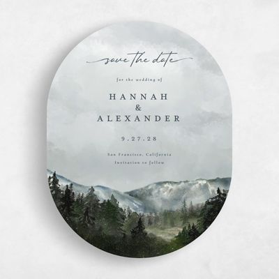 Grey Oval Wedding Save the Date - Montagne Portrait