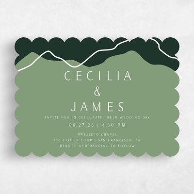 Green Scalloped Wedding Invitation - Cedarcrest Landscape