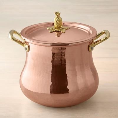 Ruffoni Historia Hammered Copper Stock Pot with Pineapple Knob, 5 1/2qt