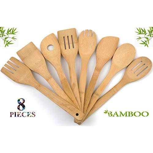 Jilla-hla 8 Piese Set Wooden Spoons & Spatula Mix,Bamboo Utensil Set,Bamboo Cooking Utensils,Gift for Chefs & Foodies