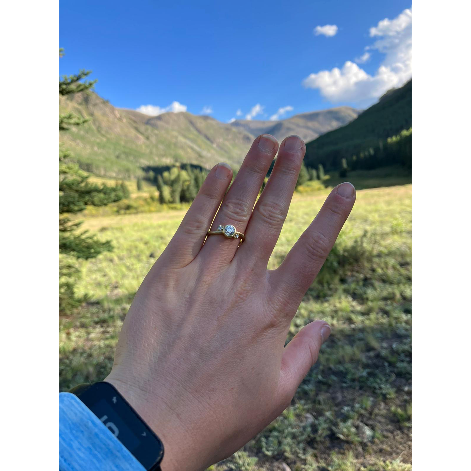 Another shot of the engagement ring Stephen designed around a couple sentimental diamonds. Thank you Aunt Susan!