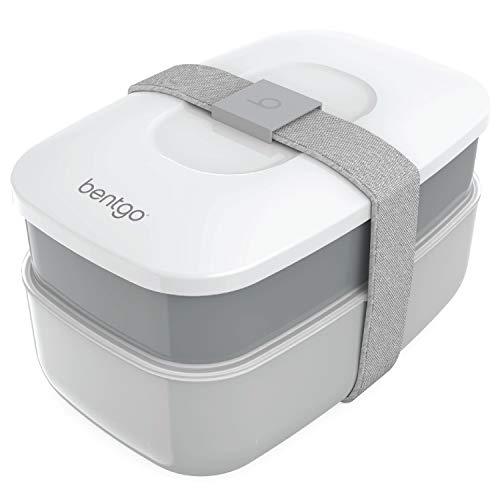 Bentgo Classic - All-in-One Stackable Bento Lunch Box Container - Sleek and Modern Bento-Style Design Includes 2 Stackable Containers, Built-in Plastic Utensil Set, and Nylon Sealing Strap (Gray)