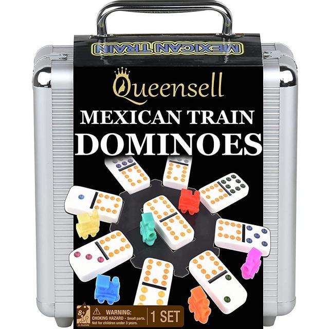 Mexican Train Dominoes Set for Adults Tile Board Game - Dominos Set for Classic Board Games - Double 12 Dominoes Set for Family Games - Domino Set 91 Tiles with Aluminum Case