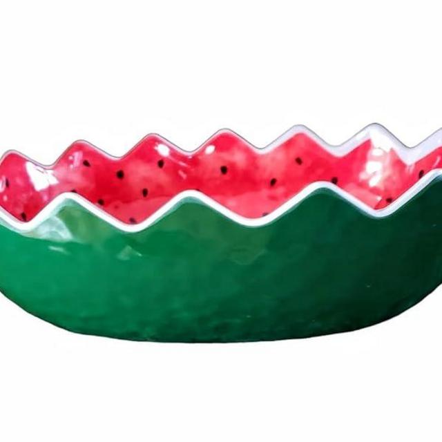 Generic Melamine Plastic Watermelon Large Size Salad Serving Bowl - Light Weight - 14 x 10 x 4.25 Green and Watermelon Colors
