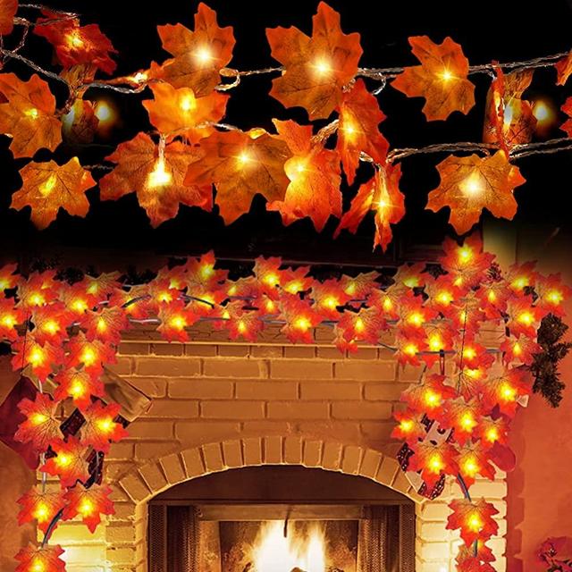 4 Pack Thanksgiving String Lights Maple Leaves Decorations Fall Leaf Garland Total 40 Ft 80 LED for Home Indoor Outdoor Garden Autumn Holiday Decor 3AA Battery Operated
