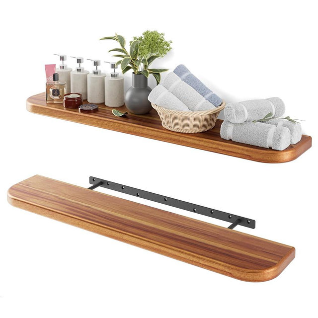 BATODA 36" Acacia Wood Floating Shelves Wall Mounted (Round Edge) – Rustic Farmhouse Wooden Wall Storage Shelf for Bedroom, Kitchen - Brackets and Shelving Hardware Included (Acacia,36 Inch Length)