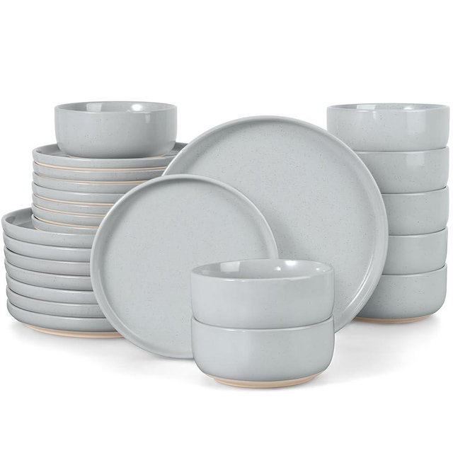 LIANYU Ceramic Dinnerware Dish Sets, Plates and Bowls Sets for 8, 24 PCS Dishware with Dinner Salad Plate and Cereal Bowls, Oven & Dishwasher Safe, Scratch Resistant, Glacier Gray