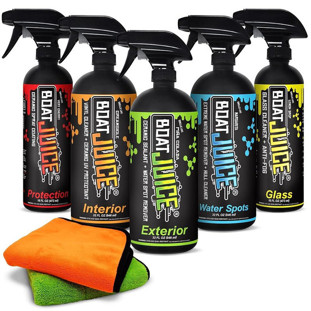 Boat Juice Luxury Kit - Boat Cleaning Kit includes Exterior Boat Cleaner, Interior Boat Cleaner, Extreme Water Spots Remover, Protection Ceramic Coating, Boat Glass Cleaner