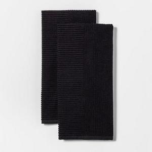 2pk Rib Terry Kitchen Towel Black - Project 62™