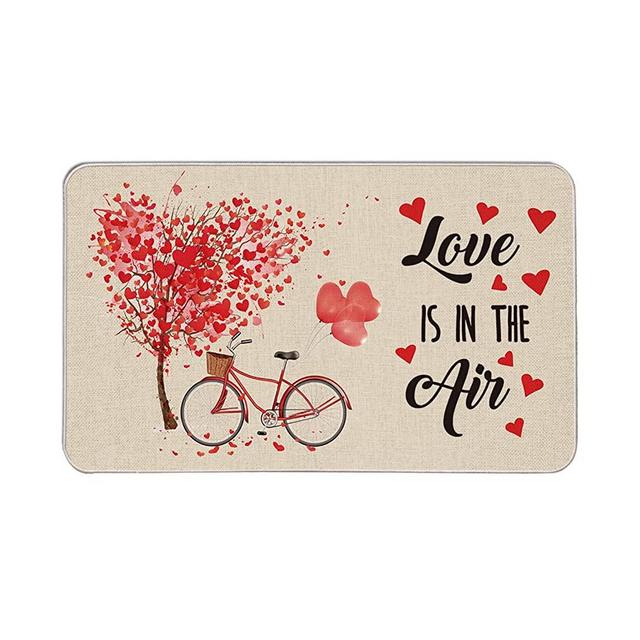 Artoid Mode Love is in The Air Decorative Doormat Red Love Heart Bicycle, Seasonal Holiday Valentine's Day Anniversary Wedding Low-Profile Yard Floor Mat Switch Mat for Indoor Outdoor 17 x 29 Inch