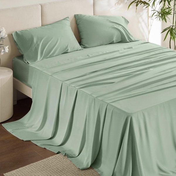 Bedsure GentleSoft Queen Sheet Set, Rayon Derived from Bamboo, Cooling Sheets, Breathable & Soft, Deep Pocket Up to 16 Inches, Hotel Luxury Silky Bedding for Hot Sleepers, Sage Green