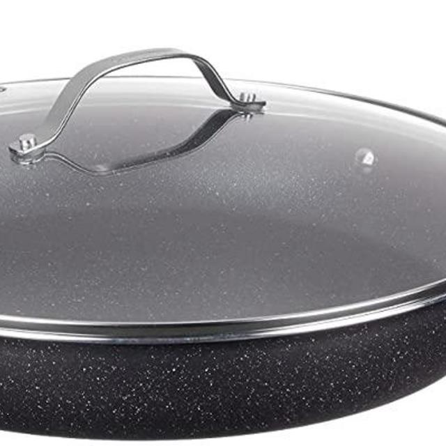 Granitestone Nonstick 14” Frying Pan with Lid Ultra Durable Mineral and Diamond Triple Coated Surface, Family Sized Open Skillet, Oven and Dishwasher Safe, Large, Black