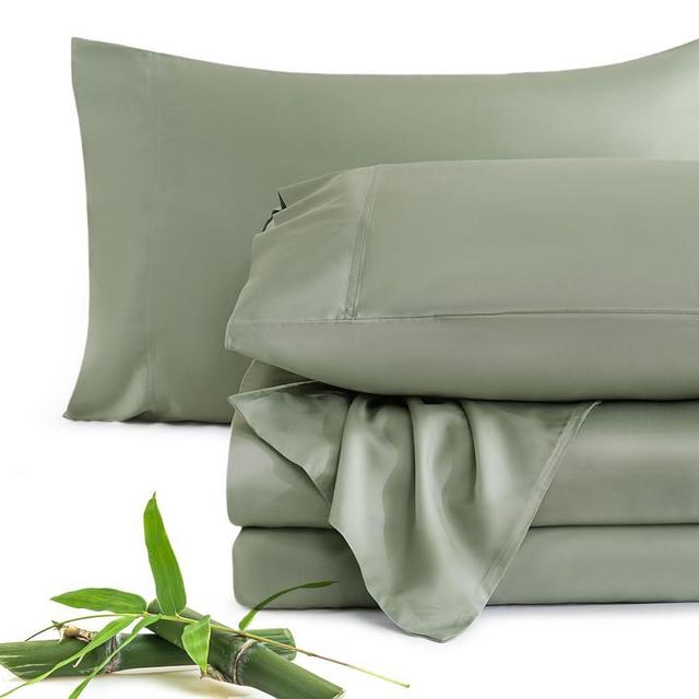 JSD Sage Green 100% Viscose Derived from Bamboo Sheet Set Queen, Cooling Sheets for Hot Sleepers, Soft Silky Breathable Bed Sheets Extra Deep Pocket