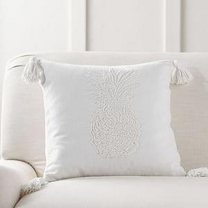 Pineapple Embroidered Pillow Cover, 18", White