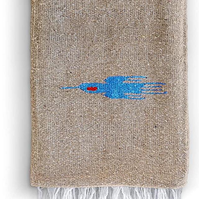 Mexican Blanket Authentic Yoga Blanket - Handwoven Acrylic Yoga Serape Aztec for Woven Beach Throw, Picnic, Camping, Travel, Hiking, Adventure, Pillow in Thunderbird Patterns in Sand and Violet