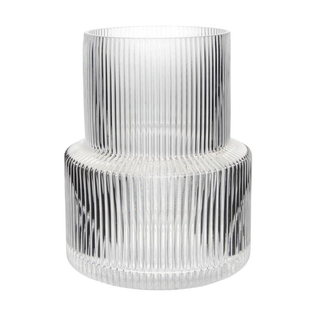 Glass Vases for Decor, Flower Vase, Ribbed Glass Vase, Modern aAesthetic Decor Vases, Vases for Table Centerpieces for Dining Room, Glass Vase for Bookshelf, Dinner Table, Indoor Office Desktop