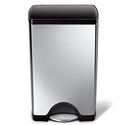 simplehuman 10 Gallon Stainless Steel Rectangular Kitchen Step Trash Can
