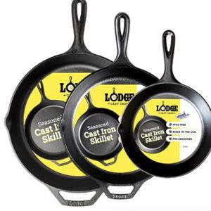 Lodge Seasoned Cast Iron Skillet Set 8, 10.25 & 12 Inches - PFAS-Free, Non-Toxic Cookware - Use with an Oven, Stove, Grill, or Campfire - Naturally Non-Stick & Oven Safe
