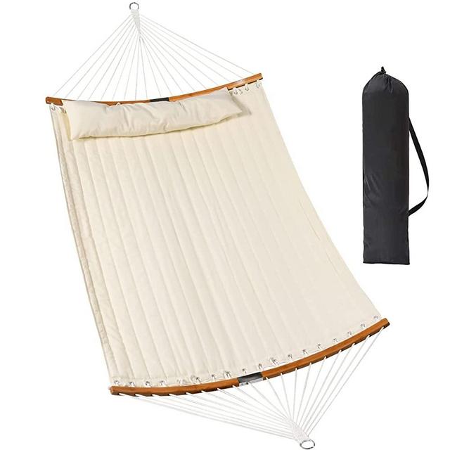 SUNNY GUARD Heavy Duty Hammock Quilted with Large Pillow, 11FT Double Hammocks with Spreader-Bar for Outdoor, Capacity 450 lbs