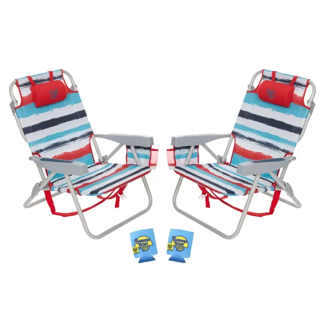 Banana Boat 2-Pack Lightweight Backpack 5-Position with Lay Flat Folding Beach Chair – with FREE Thermal Drink Sleeve for Cold Drinks, Red