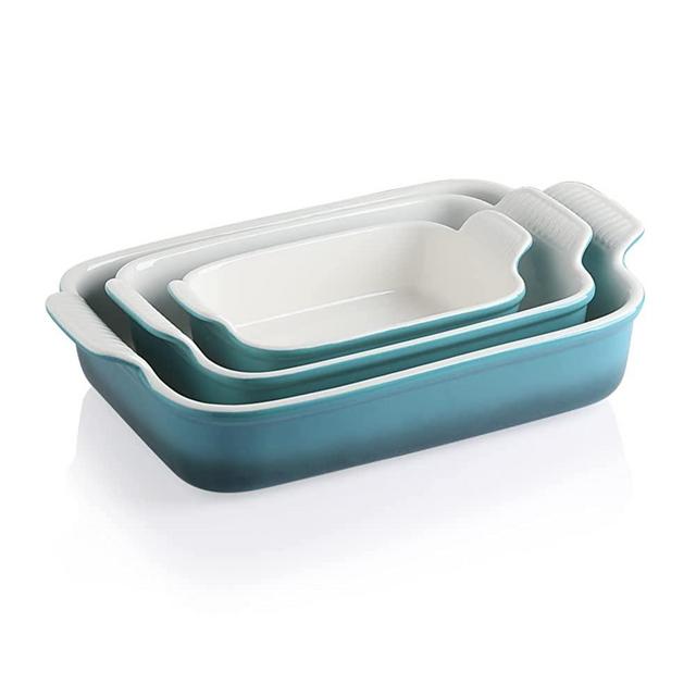 SWEEJAR Porcelain Bakeware Set for Cooking, Ceramic Rectangular Baking Dish Lasagna Pans for Casserole Dish, Cake Dinner, Kitchen, Banquet and Daily Use, 13 x 9.8 inch(Gradient Blue)