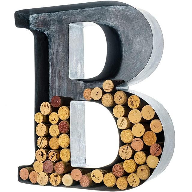 Wine Cork Holder - Metal Monogram Letter (B), Brushed Metal, Large | Wine Lover Gifts, Housewarming, Engagement & Bridal Shower Gifts | Personalized Wall Art | Home Décor