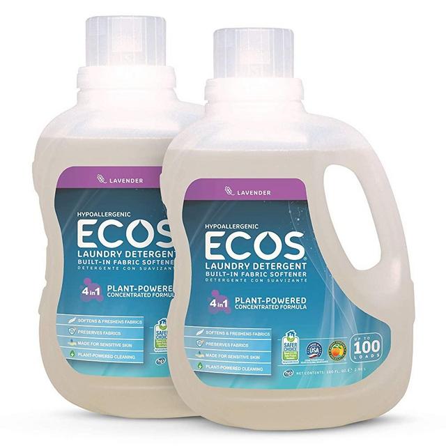 Earth Friendly Products ECOS 2X Hypoallergenic Liquid Laundry Detergent, Lavender, 200 Loads,100 Fl Oz (Pack of 2)