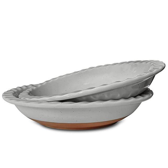 Mora Ceramic Classic 9 Inch Pie Pan Set of 2 - Round Pie Plate for Baking Apple/Pumpkin Pies, Quiche, Rolls, etc. Dishwasher and Oven Safe Dishes, Shallow Pans for Original Recipes - Earl Grey
