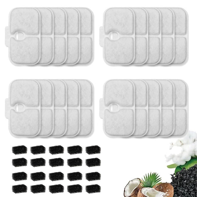 20 Packs Cat Water Fountain Filter Replacement Compatible With PETLIBRO® Dockstream Cat Water Fountain PLWF005/PLWF115/PLWF105,Triple Filtration System Replacement Filter with Pre-filter Sponge