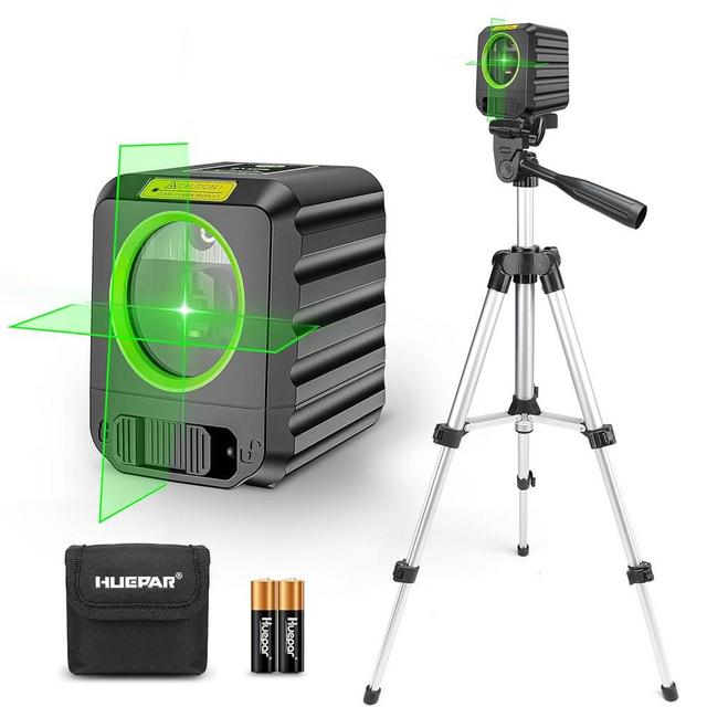 Laser Level with Tripod, Huepar 100Ft DIY Self Leveling Laser Level Tool, Green Cross Line Laser Leveler for Picture Hanging, Tile, Construction Project, Battery & Carrying Bag Included