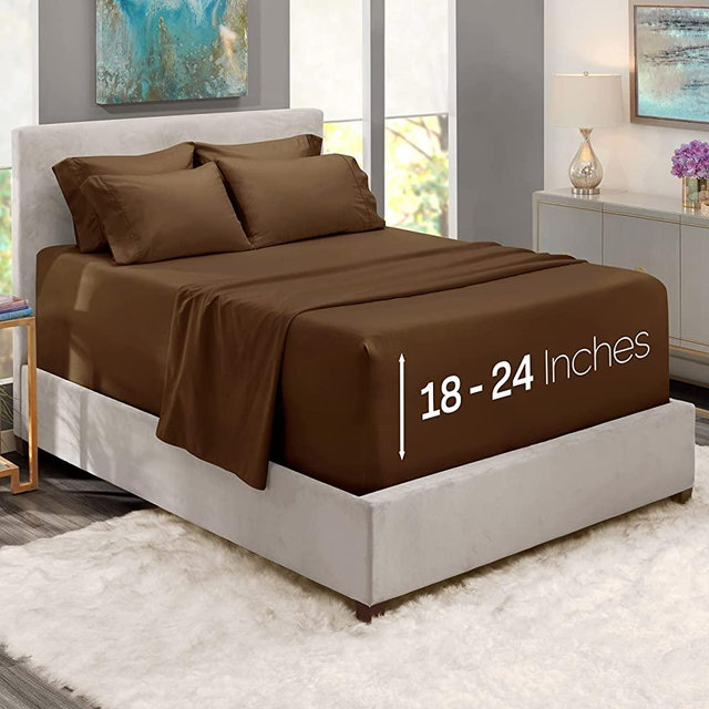nestl Extra Deep Pocket Queen Sheets Set - 6 PC Soft Microfiber Queen Sheets Deep Pocket - Fade Resistant Bedding Sheets & Pillowcases - Queen, Brown Chocolate