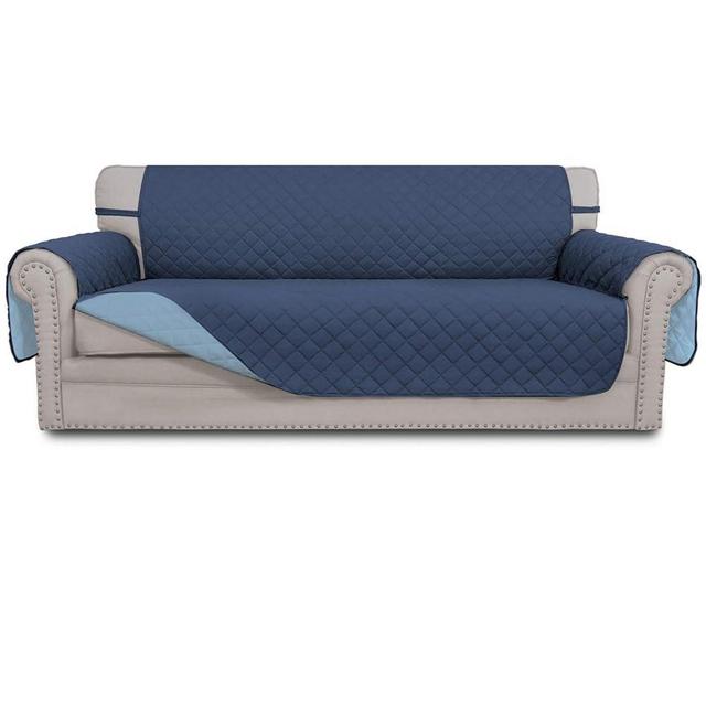 Easy-Going Reversible Oversized Couch Cover for 3 Cushion Couch Sofa Cover for Dogs Water Resistant Furniture Protector Cover with Foam Sticks for Pet (Oversized Sofa, Dark Blue/Light Blue)