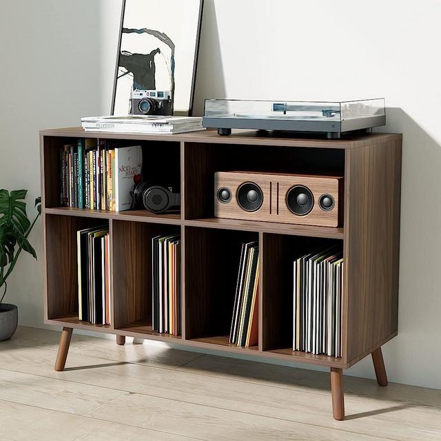 Cozy Castle Record Player Stand, Turntables Stand with Vinyl Record Storage Holds up to 350 Albums, Record Stand Table for Bedroom, Living Room, Office, Brown