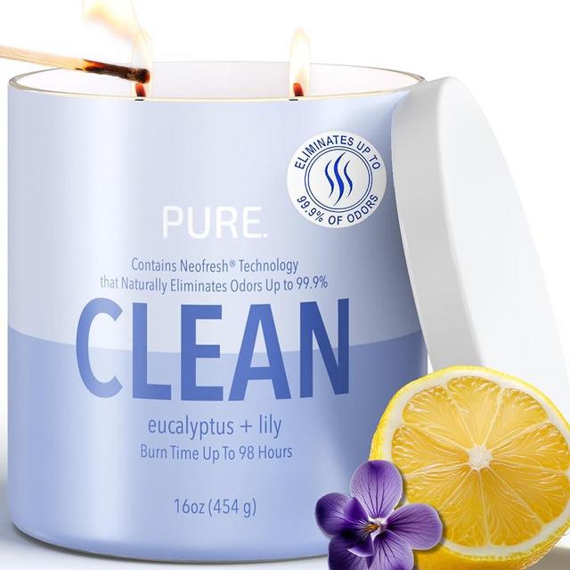 Candle-Lite Pure Eucalyptus & Lily Scented Candles, Odor Eliminating Neofresh Technology 99.9%, 16 oz 2-Wick Jar, 98 Hours Burn, Ideal Holiday Gift