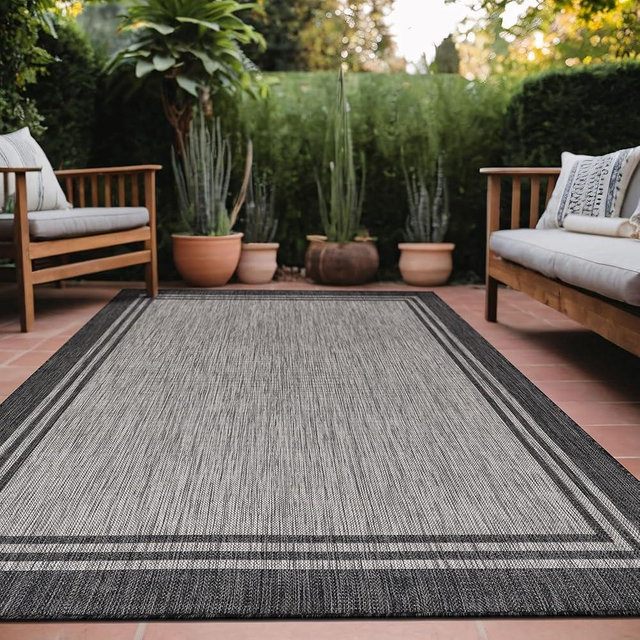 Luul Home Bordered Outdoor Rug 6x9 Washable Outside Carpet for Indoor Patio Porch Waterproof Easy Cleaning Non Shedding Area Rugs Dark Gray 6 x 9