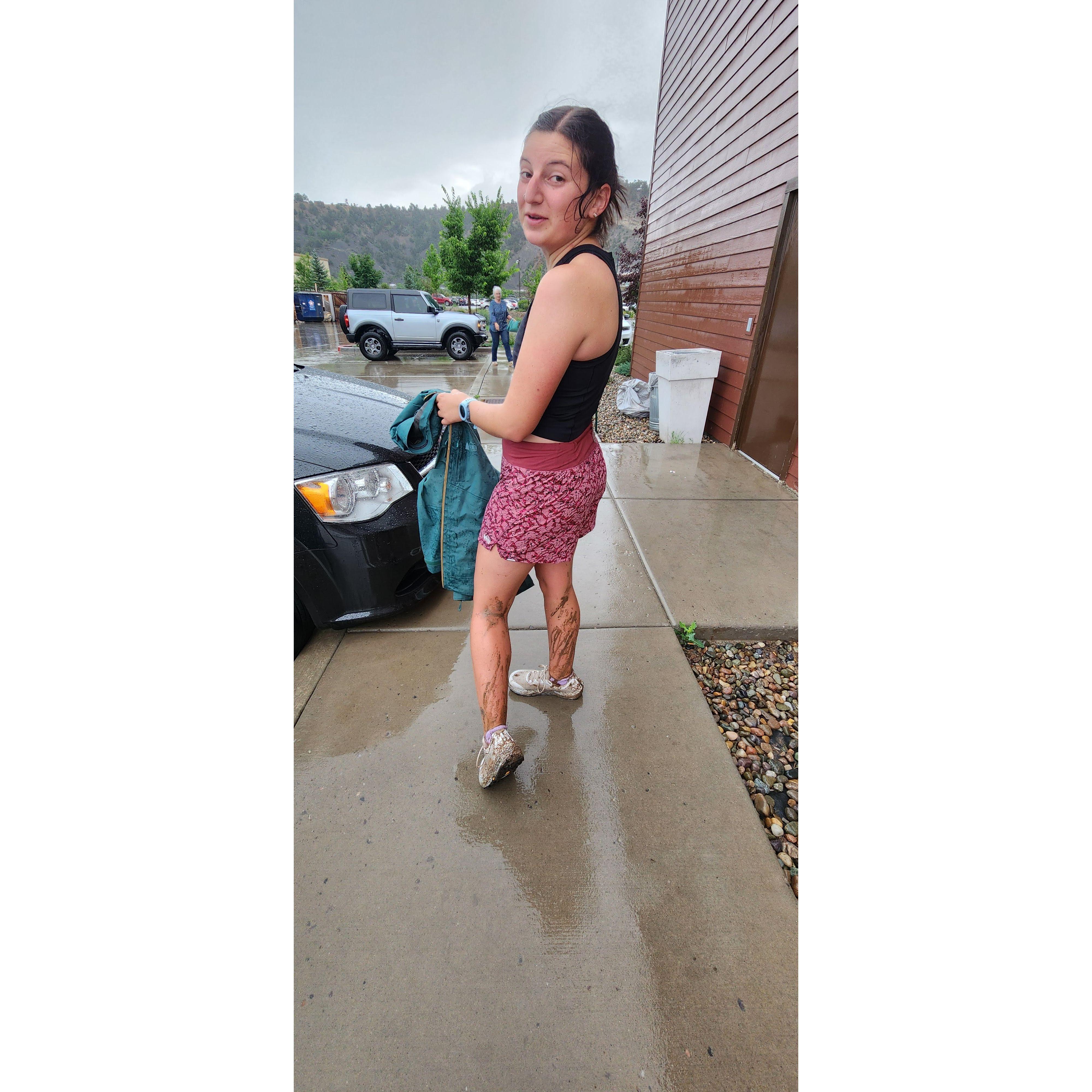 We got caught trail running in a rain storm on our road trip in 2024