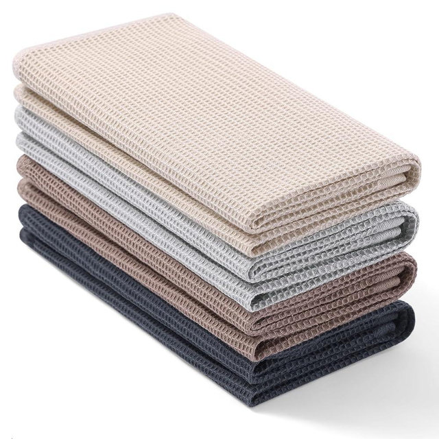 Homaxy 100% Cotton Waffle Weave Kitchen Towels - 4 Pack Soft and Absorbent Dish Towels - 16 x 26 Inches Quick Dry Hand Towels - Beige/Dark Grey/Brown/Light Grey