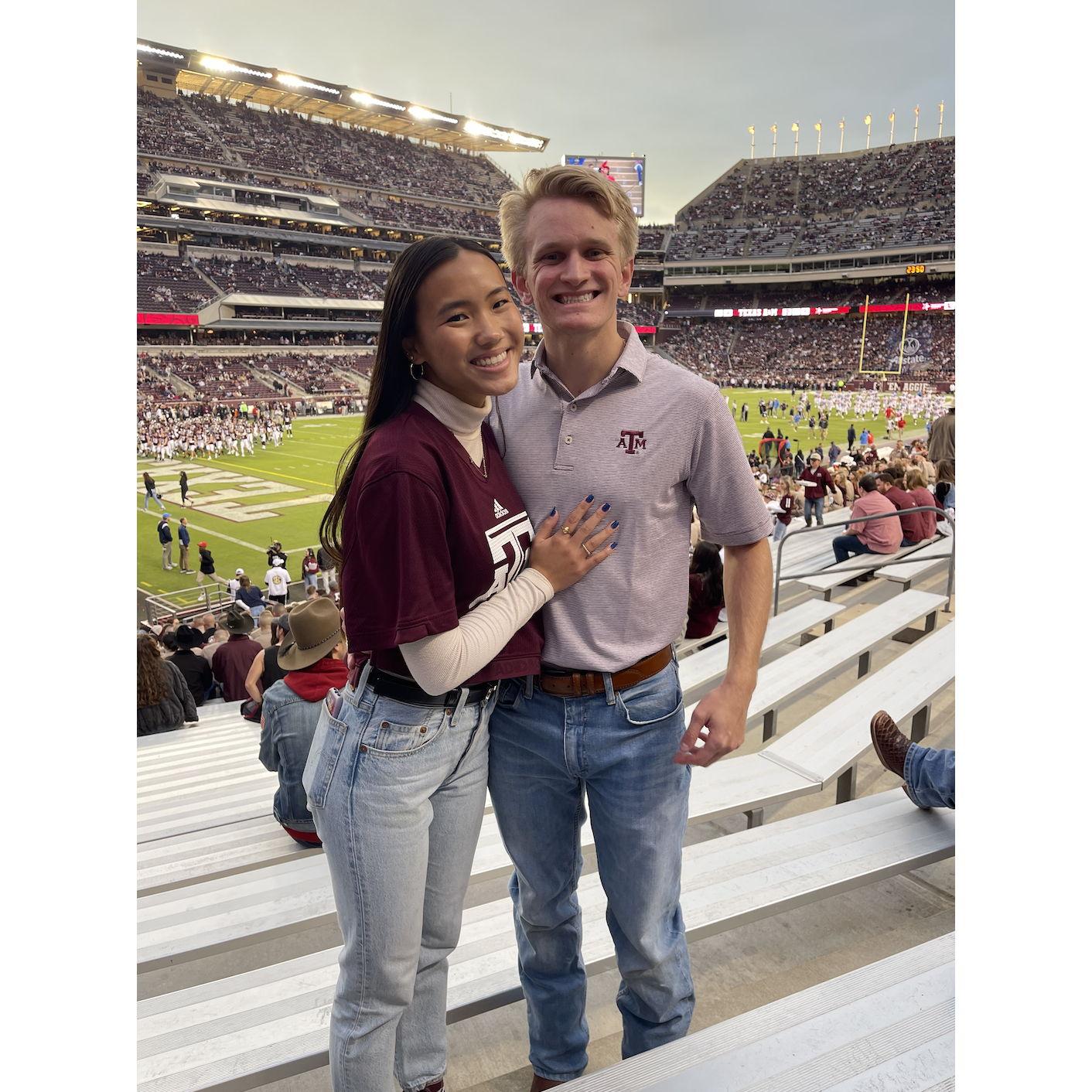 October 2022, we met in college at Texas A&M University. This was one of our first football games together. Lia was a sophomore and Connor was a senior.