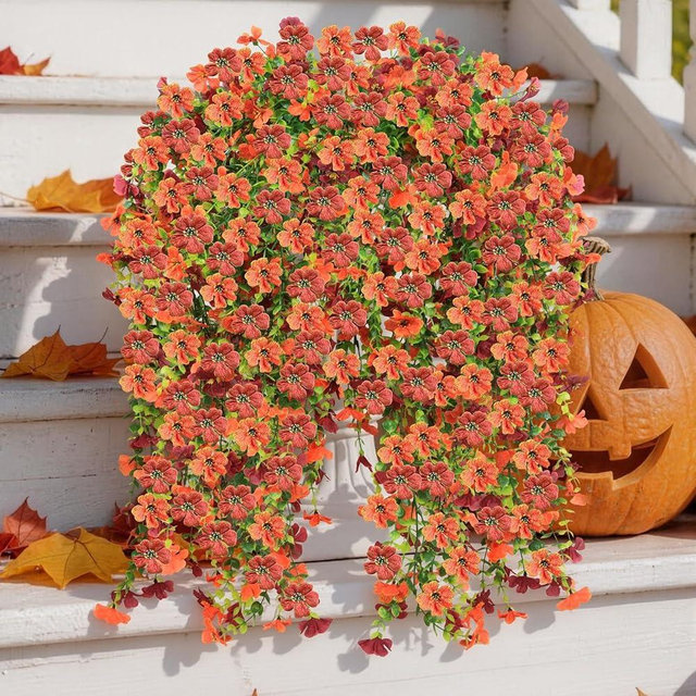 Artificial Hanging Flowers for Outdoors, 6PCS Faux Silk Artificial Flowers for Outdoors, UV Resistant Fake Flowers, No Fade Trailing Greenery, Decor for Home Porch Patio Balcony Garden Yard