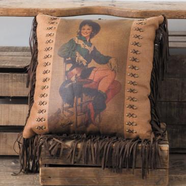 Sitting Cowgirl Vintage Pillow