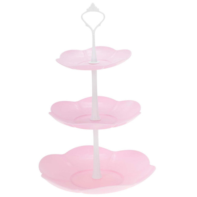Unique Bargains Halloween Christmas Petal-shaped 3-Layer Dessert Cupcake Stand with Layered Serving Tray for Pastries Donuts and Fruits Pink White